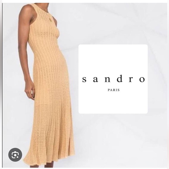 Sandro Paris Dresses & Skirts - Sandro Paris Sleeveless Knit Maxi Dress in Beige-Tan